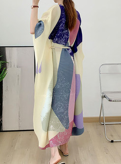 Oversized Color-Blocked Tie Waist Maxi Dress