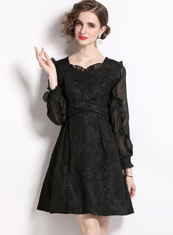 Puff Sleeve Black Mini Dress