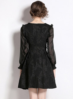 Puff Sleeve Black Mini Dress