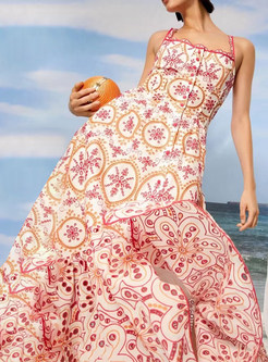 Floral Crochet Retro Strap Maxi Dress