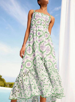Floral Crochet Retro Strap Maxi Dress