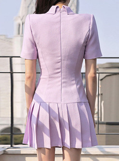 Preppy Style Button Front Lilac Mini Dress