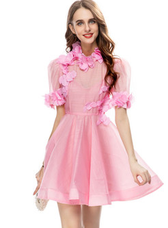 Babydoll Date Dress With Big Flower In Detail