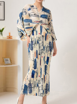 Dolman Sleeves Color-Blocked Maxi Dress