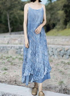 Strap Gradient Asymmetric Maxi Dress