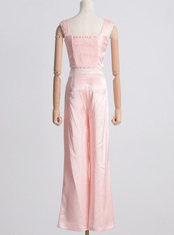 Blush Pink Sleeveless Bow Front Top & Wide-Leg Pant