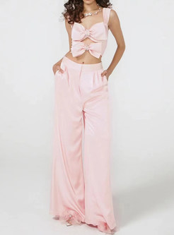 Blush Pink Sleeveless Bow Front Top & Wide-Leg Pant