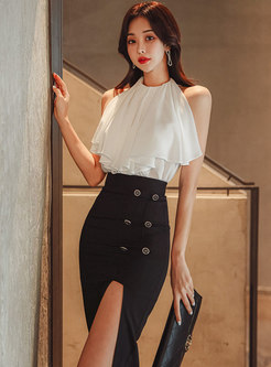 Glamorous Bodycon Sexy Tops & Split Black Skirts