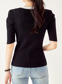 Chic Contrasting Short Sleeve Knitwear