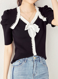 Chic Contrasting Short Sleeve Knitwear