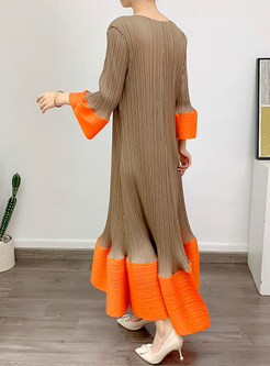 Long Sleeve Patch Work Maxi Dress