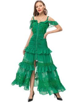 Spaghetti Strap Overall Ruffled Asymmetric Dress