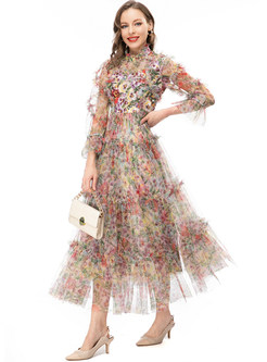 Overall Floral Crochet Mesh Maxi Dress