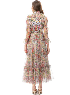 Overall Floral Crochet Mesh Maxi Dress