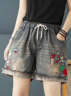 Floral Crochet Lace-Up Wide Leg Shorts