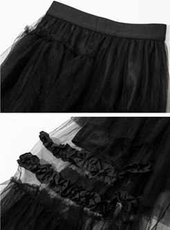 Fashion Layered Transparent Mesh Long Skirts