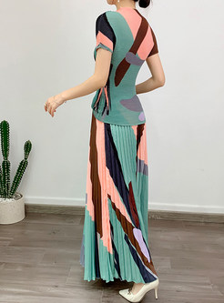 Color-Blocked Big-Hem Two-Piece Maxi Dress