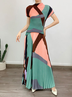 Color-Blocked Big-Hem Two-Piece Maxi Dress