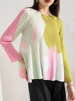 Oversized Long Sleeve Color-Blocked Top