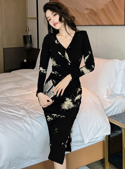 Sexy V-Neck Printed Corset Dresses