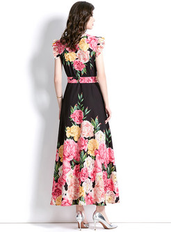 Floral Print Cascading Corset Maxi Dress