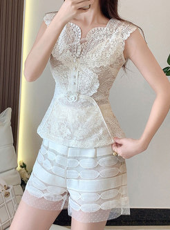 Petite Transparent Embroidered Lady Suits Sets