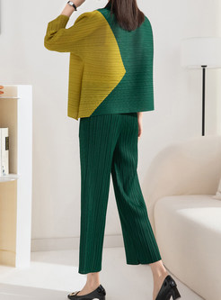 Color Contrast Top & Wide-Leg Pant Suit