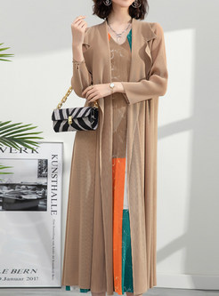 Long Sleeve V-Neck Color-Blocked Big-Hem Maxi Dress