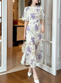 Short Sleeve Floral Print Bodycon Dress