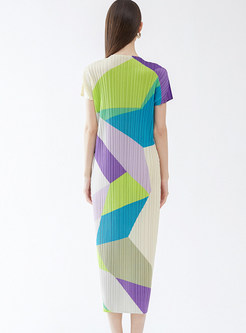 Color-Blocked Short Sleeve Maxi Dress
