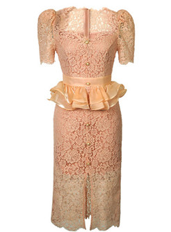 Dreamy Imaginings Fruffled Waist Lace Bodycon Dress