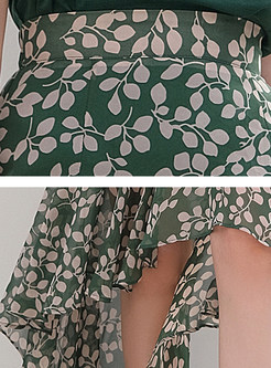 Asymmetric Floral Print Chiffon Skirt