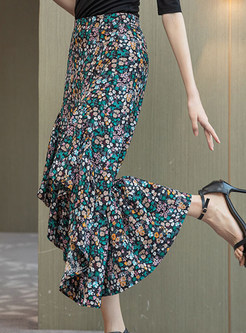 Asymmetric Floral Print Bodycon Chiffon Skirt