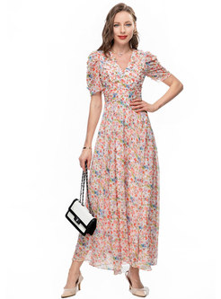 Dresses | Maxi Dresses | Boho Short Sleeve Floral Print Chiffon Maxi Dress