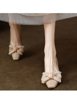 Women's Pearl Bow-Embellished Low Heels Dress Shoes