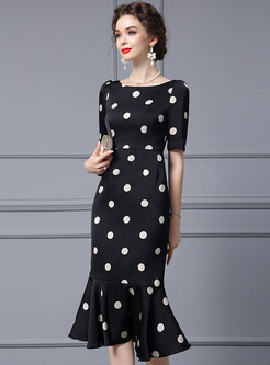 Chic Dot Short Sleeve Elegant Peplum Dresses