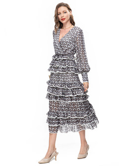 Stylish Deep V-Neck Transparent layered Mid Dresses