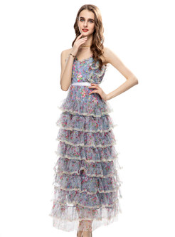Dreamy Floral Print Spaghetti Strap Layered Maxi Dresses