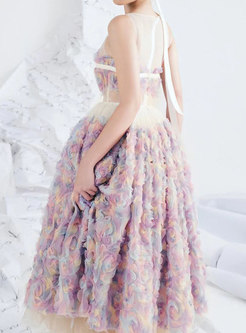 Exclusive Tulle Flower Decor Midi Dresses