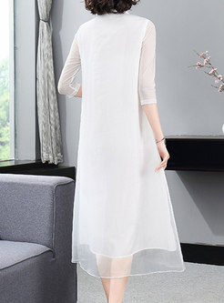 Comfort V-Neck Embroidered Tulle Cheongsam Style Dresses