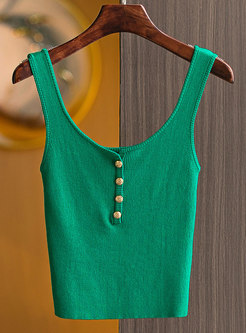 Daily Single-Breasted Knit Tank Tops For Women