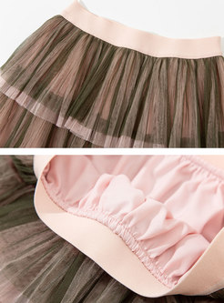 Women's Elastic Waist Patchwork Tiered Ruffle Skirts