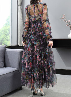 Fantasy Distored Selvedge Long Sleeve Garden Party Dresses