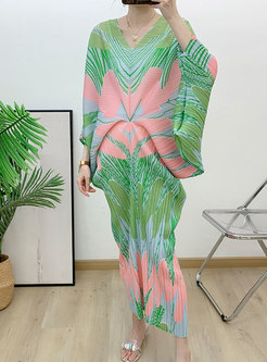 Batwing Sleeve Floral Print Plus Size Maxi Dresses