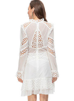 Pretty Solid Color See Through Openwork A-line Dresses