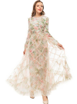 Fashion Embroidered Long Sleeve Tulle Tea Party Dresses