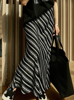 Striped Soft Black Long Chicwish Skirts For Women