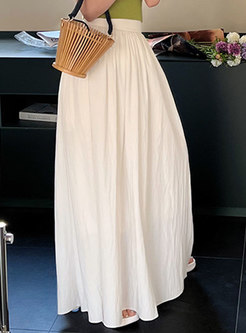 Swing Solid Color Elastic Waist Long Skirts