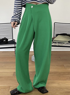 Slouchy Solid Color One Button Wide Leg Pants For Women