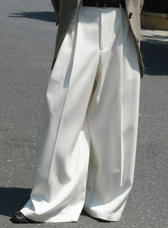 Draped Pleated White Baggy Pants For Women